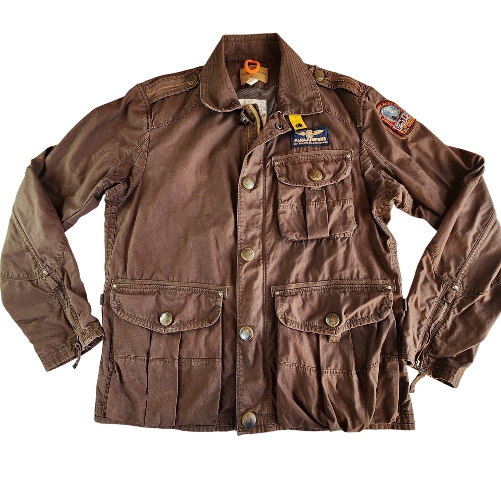 PARAJUMPER PJS Utility Jacket Mens XL Brown Full Zip Long Sleeve Military